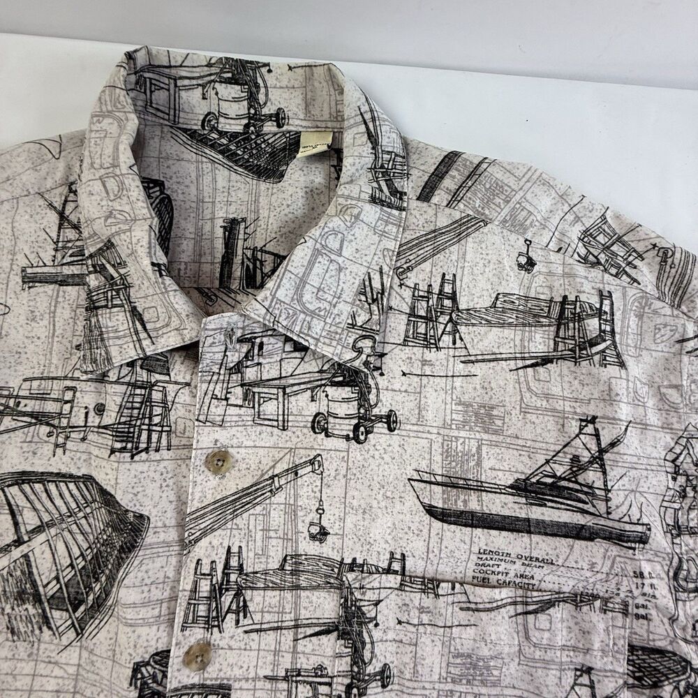 Vintage USA Made XL Nautical Boat Blueprint Print Shirt 100% Cotton Mens